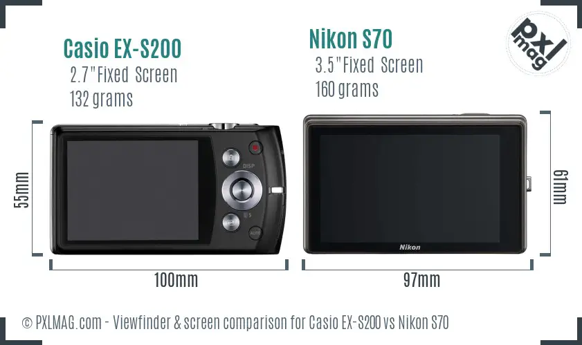 Casio EX-S200 vs Nikon S70 Screen and Viewfinder comparison