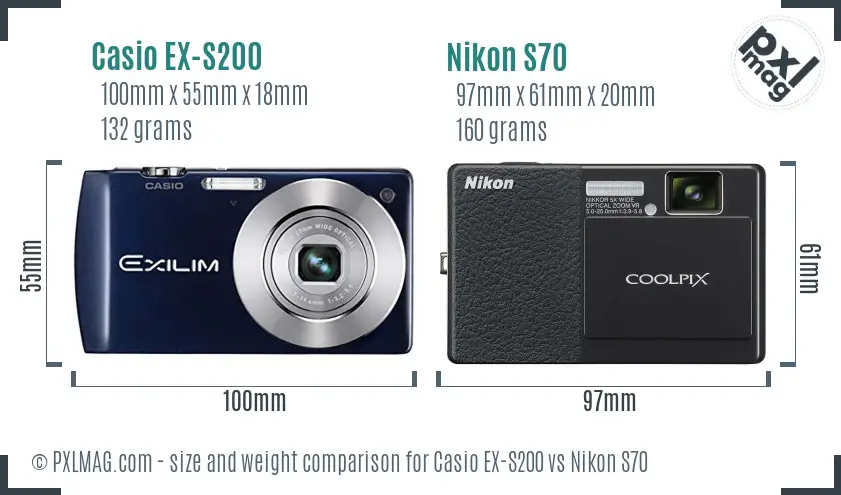 Casio EX-S200 vs Nikon S70 size comparison