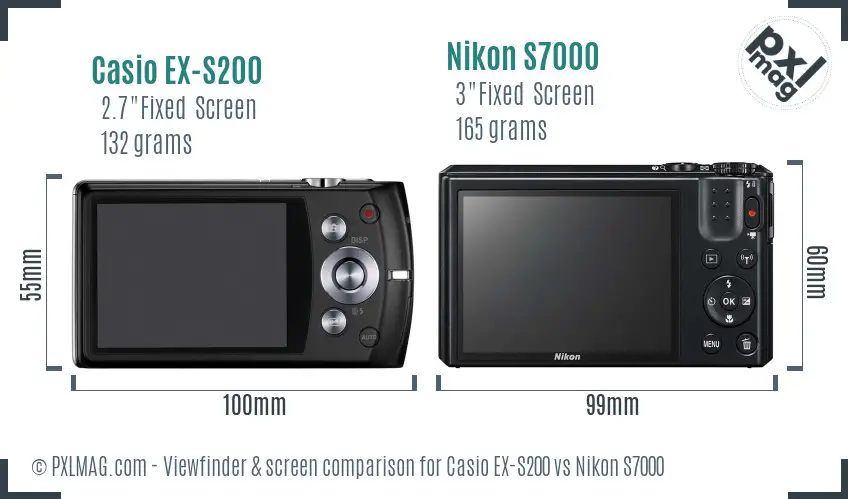 Casio EX-S200 vs Nikon S7000 Screen and Viewfinder comparison