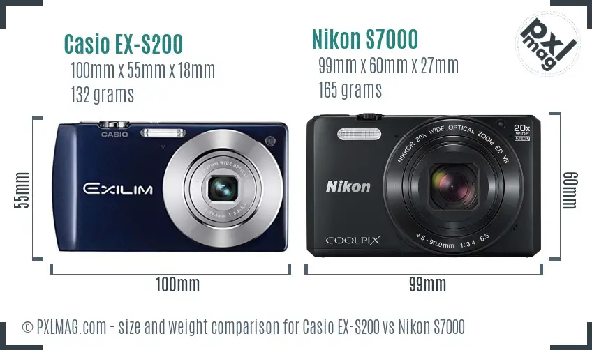 Casio EX-S200 vs Nikon S7000 size comparison