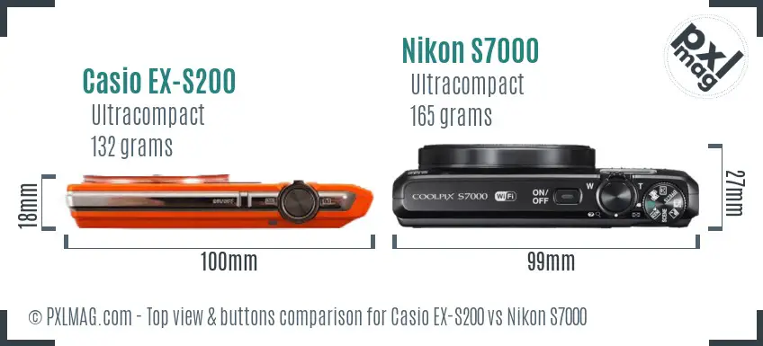 Casio EX-S200 vs Nikon S7000 top view buttons comparison