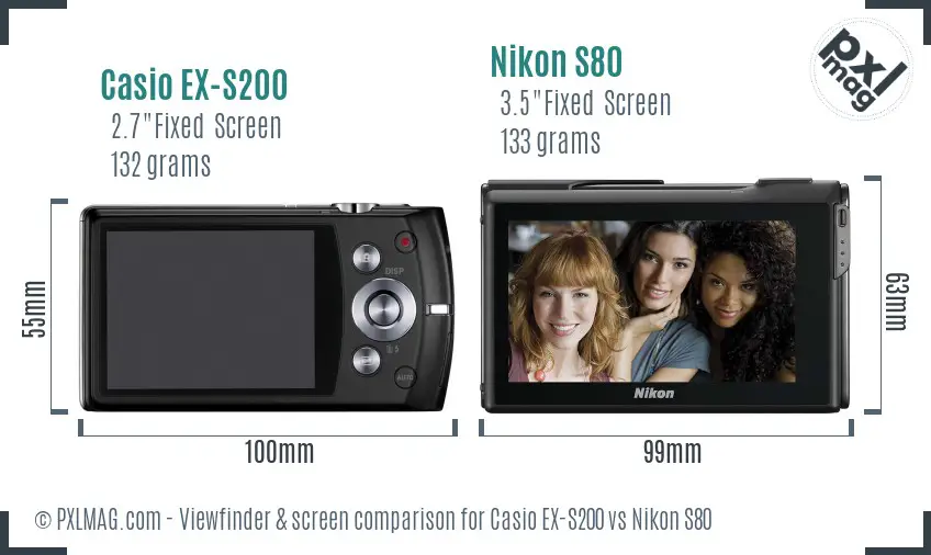 Casio EX-S200 vs Nikon S80 Screen and Viewfinder comparison