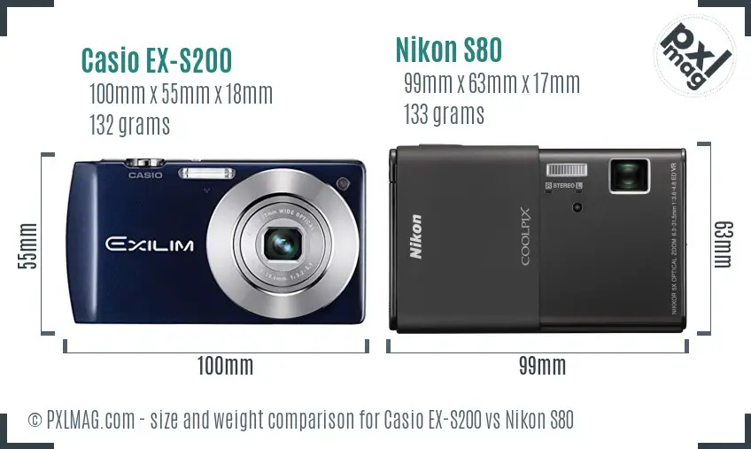 Casio EX-S200 vs Nikon S80 size comparison