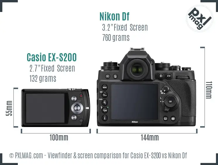 Casio EX-S200 vs Nikon Df Screen and Viewfinder comparison