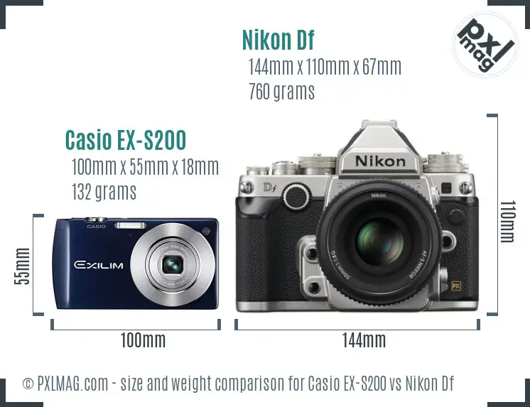Casio EX-S200 vs Nikon Df size comparison