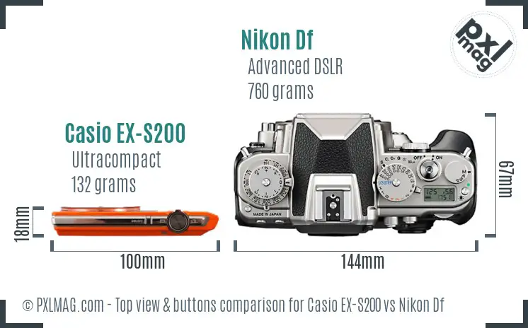 Casio EX-S200 vs Nikon Df top view buttons comparison