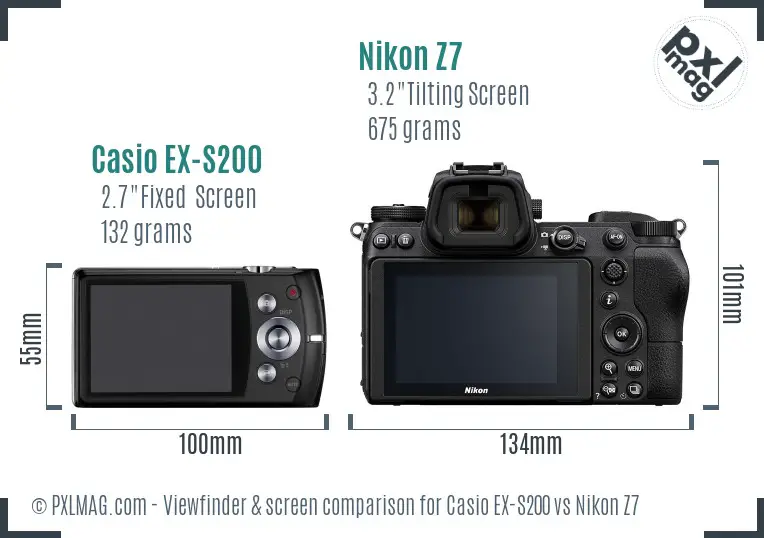 Casio EX-S200 vs Nikon Z7 Screen and Viewfinder comparison