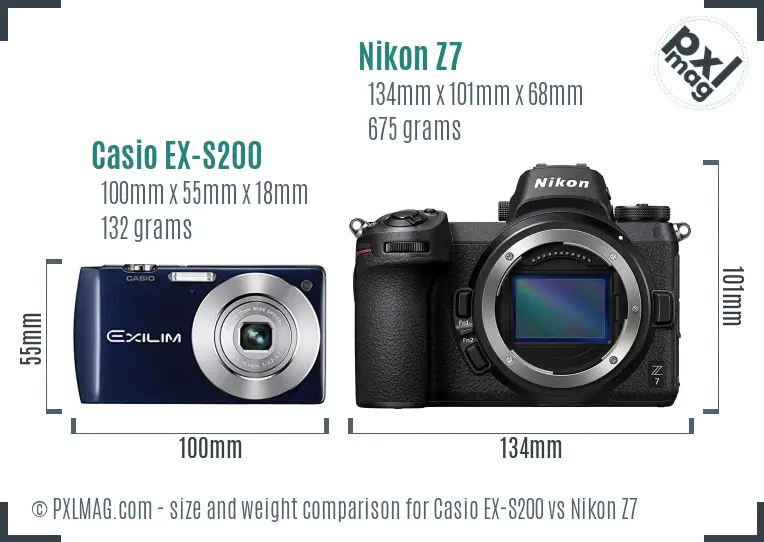 Casio EX-S200 vs Nikon Z7 size comparison