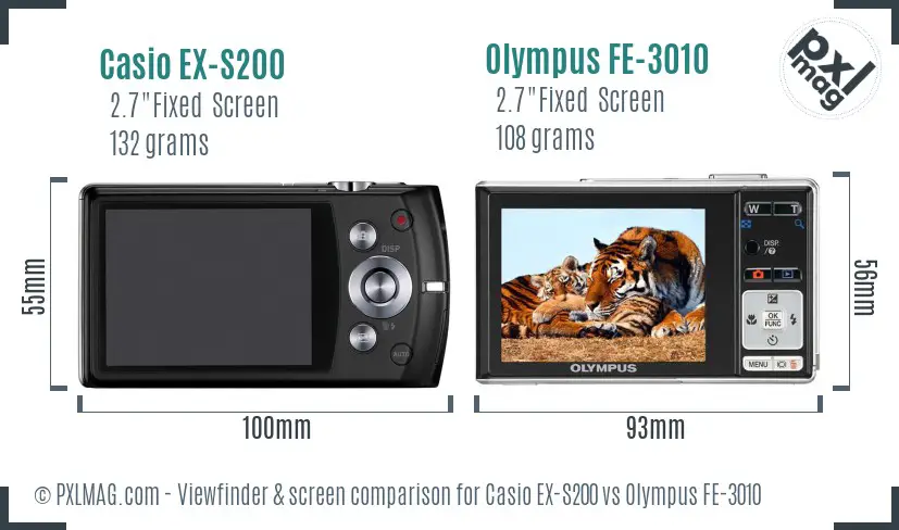 Casio EX-S200 vs Olympus FE-3010 Screen and Viewfinder comparison