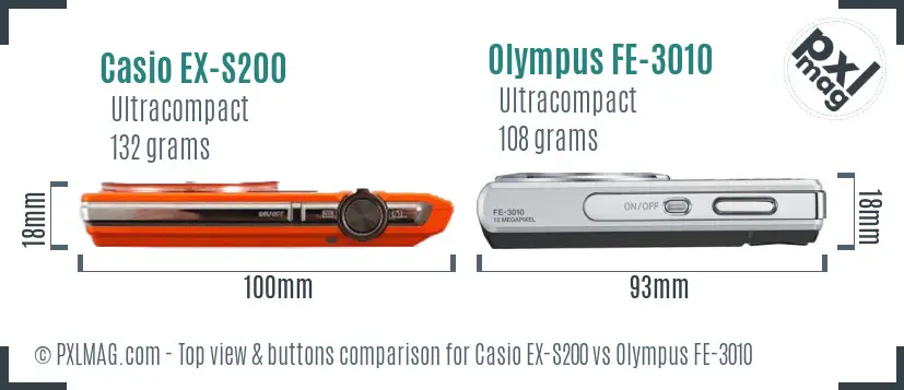 Casio EX-S200 vs Olympus FE-3010 top view buttons comparison
