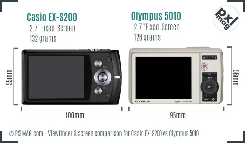 Casio EX-S200 vs Olympus 5010 Screen and Viewfinder comparison