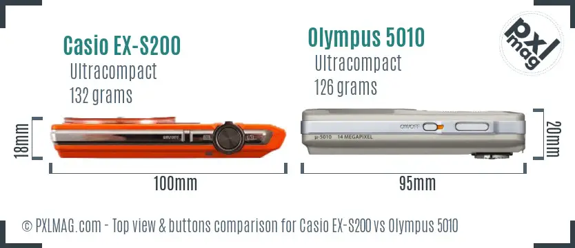 Casio EX-S200 vs Olympus 5010 top view buttons comparison