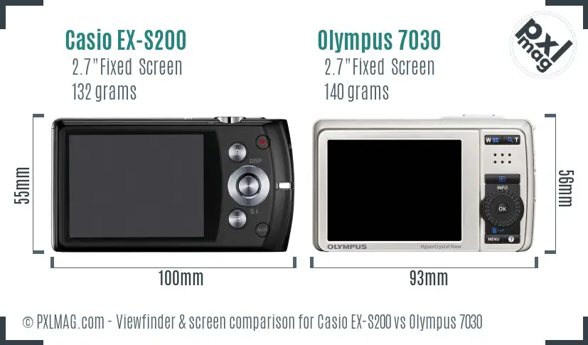 Casio EX-S200 vs Olympus 7030 Screen and Viewfinder comparison