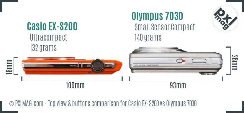 Casio EX-S200 vs Olympus 7030 top view buttons comparison