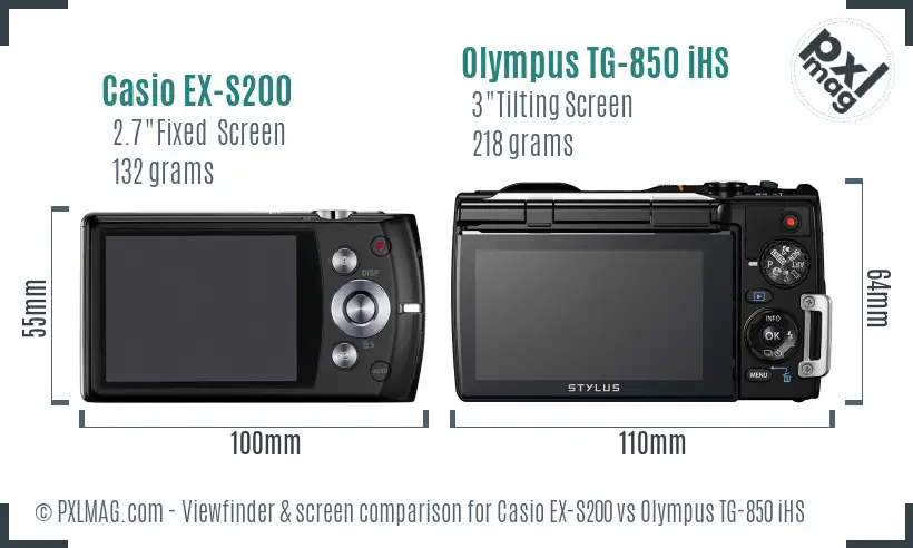 Casio EX-S200 vs Olympus TG-850 iHS Screen and Viewfinder comparison