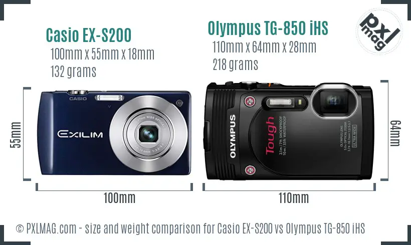 Casio EX-S200 vs Olympus TG-850 iHS size comparison