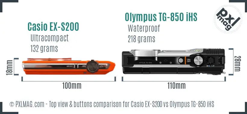 Casio EX-S200 vs Olympus TG-850 iHS top view buttons comparison