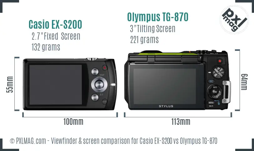 Casio EX-S200 vs Olympus TG-870 Screen and Viewfinder comparison