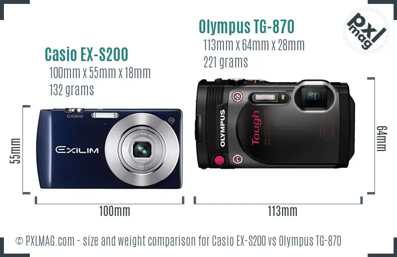 Casio EX-S200 vs Olympus TG-870 size comparison