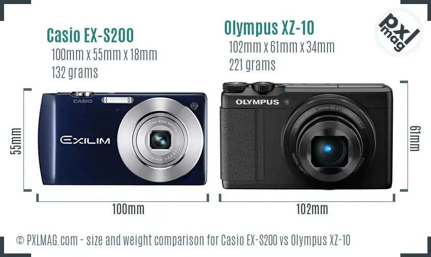 Casio EX-S200 vs Olympus XZ-10 size comparison