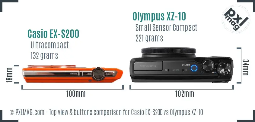Casio EX-S200 vs Olympus XZ-10 top view buttons comparison