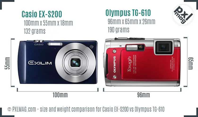 Casio EX-S200 vs Olympus TG-610 size comparison Casio EX-S200 vs Olympus TG-610 size comparison