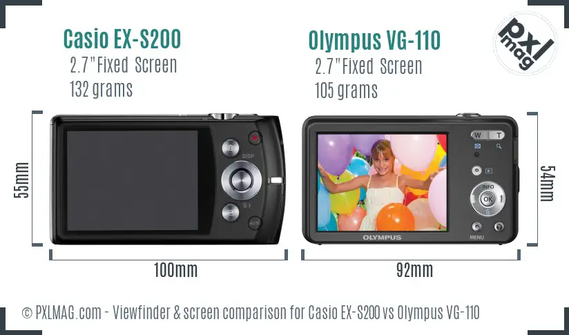 Casio EX-S200 vs Olympus VG-110 Screen and Viewfinder comparison