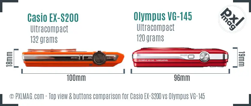 Casio EX-S200 vs Olympus VG-145 top view buttons comparison