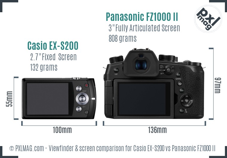 Casio EX-S200 vs Panasonic FZ1000 II Screen and Viewfinder comparison