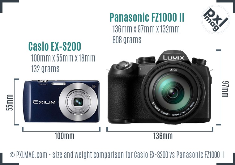 Casio EX-S200 vs Panasonic FZ1000 II size comparison Casio EX-S200 vs Panasonic FZ1000 II size comparison