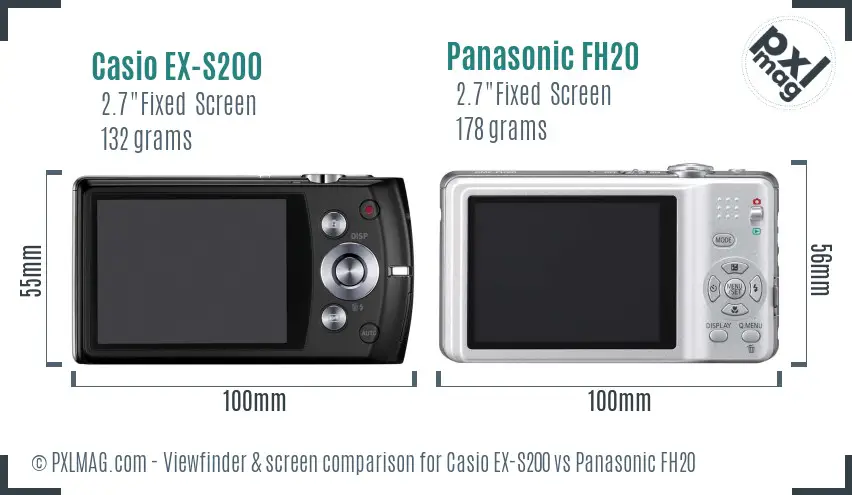 Casio EX-S200 vs Panasonic FH20 Screen and Viewfinder comparison