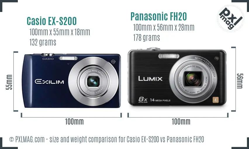 Casio EX-S200 vs Panasonic FH20 size comparison