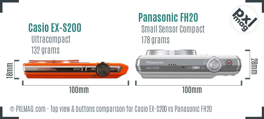 Casio EX-S200 vs Panasonic FH20 top view buttons comparison