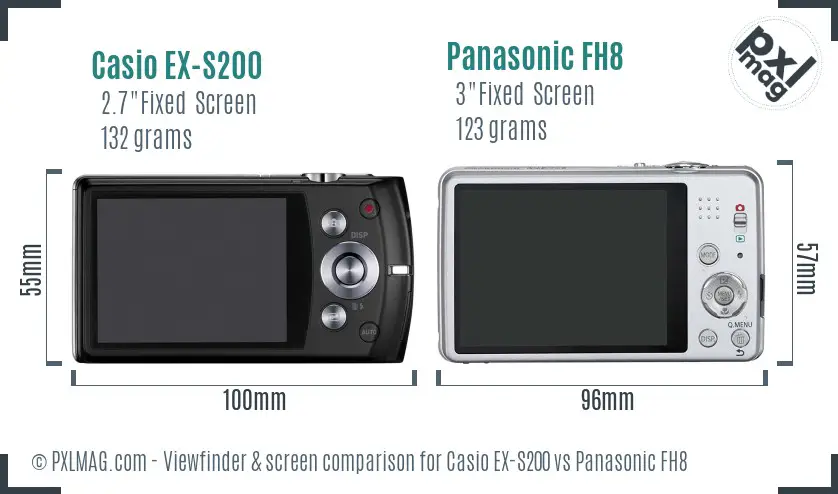 Casio EX-S200 vs Panasonic FH8 Screen and Viewfinder comparison