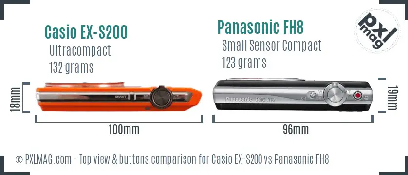 Casio EX-S200 vs Panasonic FH8 top view buttons comparison