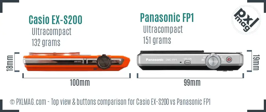 Casio EX-S200 vs Panasonic FP1 top view buttons comparison