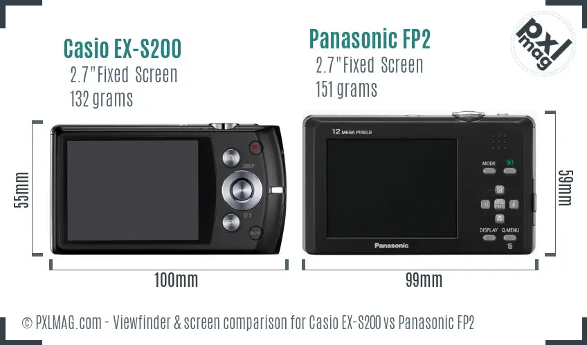 Casio EX-S200 vs Panasonic FP2 Screen and Viewfinder comparison