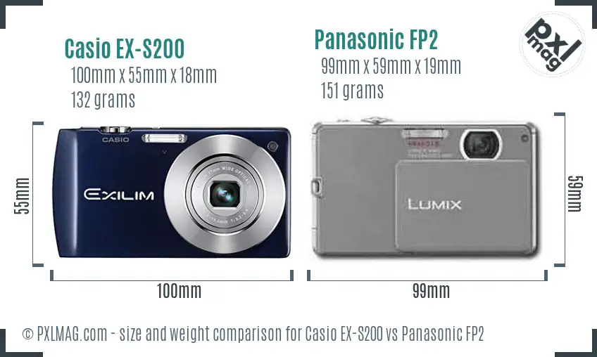 Casio EX-S200 vs Panasonic FP2 size comparison