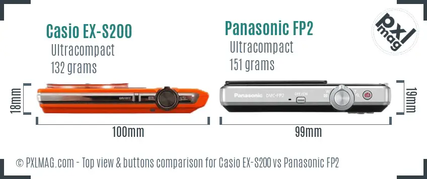 Casio EX-S200 vs Panasonic FP2 top view buttons comparison