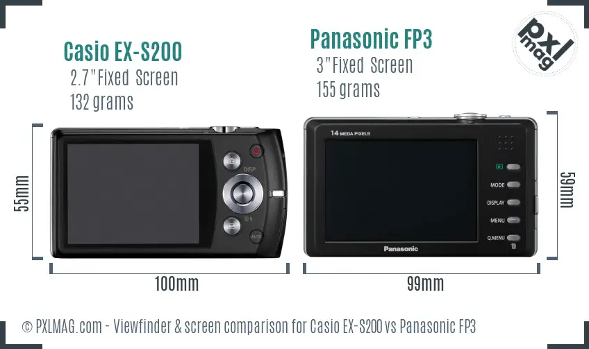 Casio EX-S200 vs Panasonic FP3 Screen and Viewfinder comparison