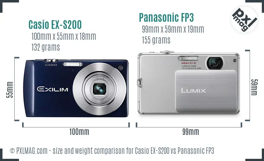 Casio EX-S200 vs Panasonic FP3 size comparison