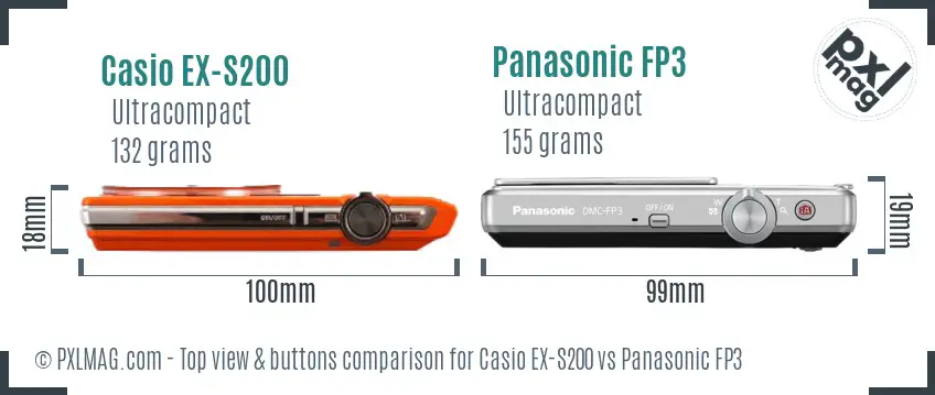 Casio EX-S200 vs Panasonic FP3 top view buttons comparison