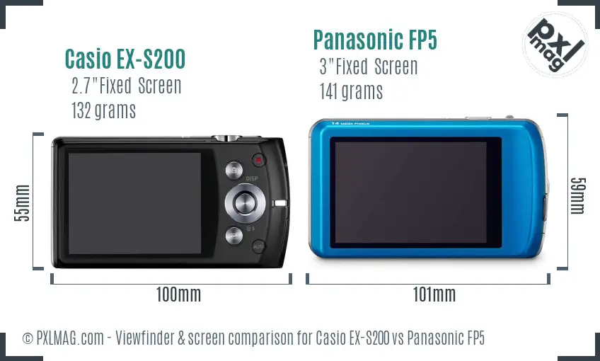 Casio EX-S200 vs Panasonic FP5 Screen and Viewfinder comparison