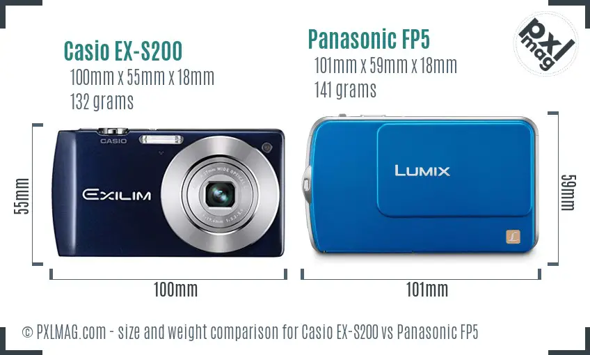 Casio EX-S200 vs Panasonic FP5 size comparison