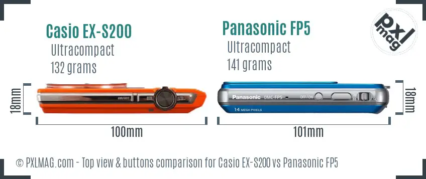Casio EX-S200 vs Panasonic FP5 top view buttons comparison