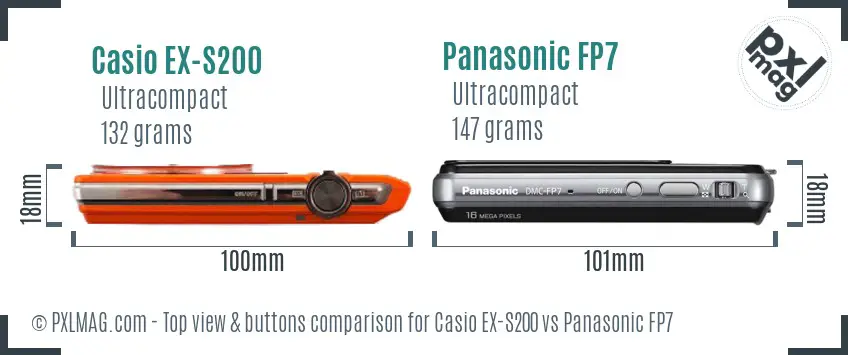 Casio EX-S200 vs Panasonic FP7 top view buttons comparison