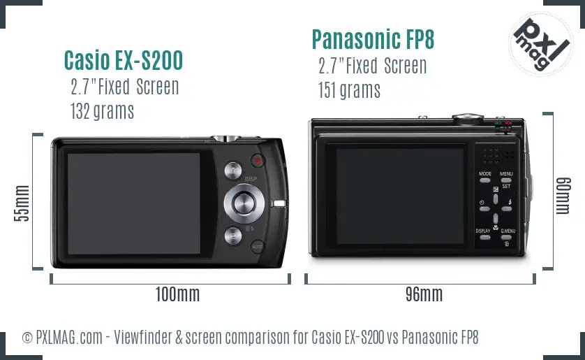 Casio EX-S200 vs Panasonic FP8 Screen and Viewfinder comparison