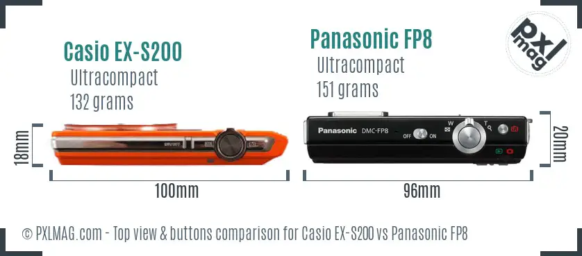 Casio EX-S200 vs Panasonic FP8 top view buttons comparison