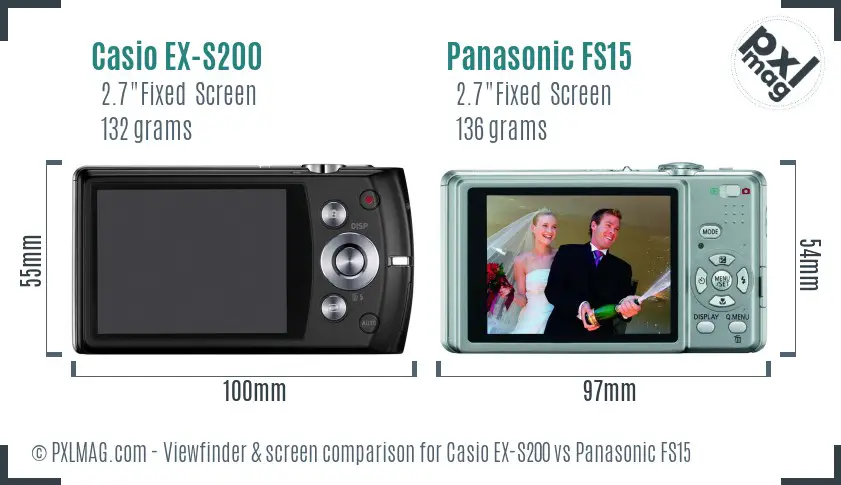 Casio EX-S200 vs Panasonic FS15 Screen and Viewfinder comparison