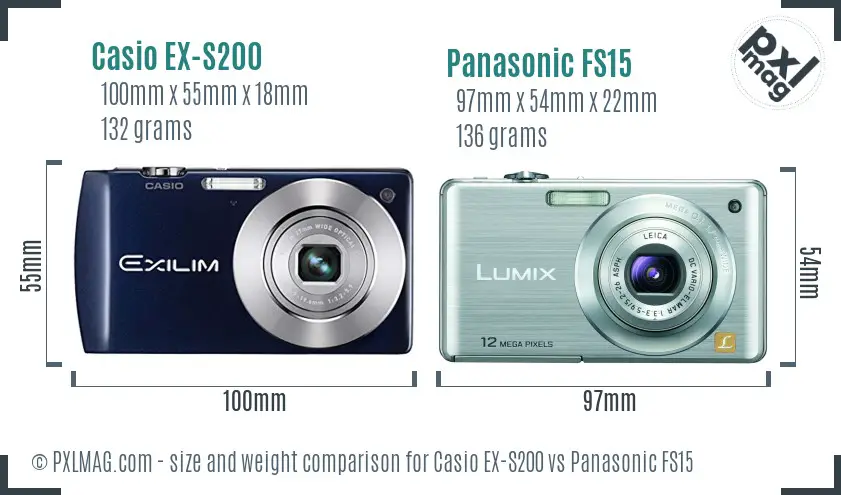 Casio EX-S200 vs Panasonic FS15 size comparison